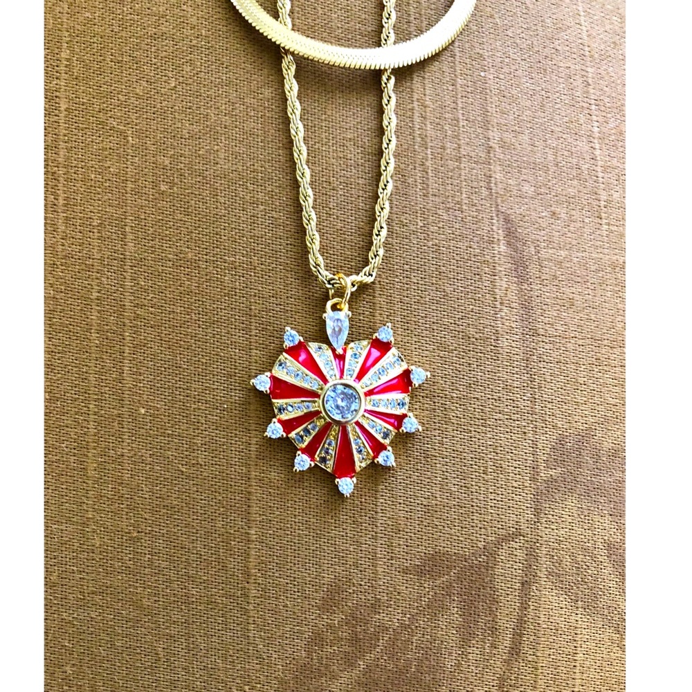 Red Heart Rhinestone 18K Gold Plated Stainless Steel Chains- New!